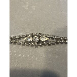 Vintage Rhinestone Cocktail Bracelet Silver Tone 7" Beautiful